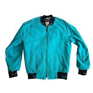 Vintage Walls Blanket Lined Jacket Mens Large Blue Aztec Collar Turquoise Blue